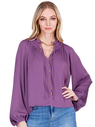 Joy Joy Mulberry Elastic Neck Peasant Top