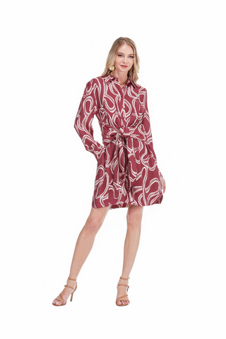 Jade Red Ribbons Shirt Dress