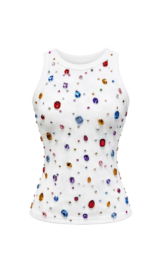 Queen of Sparkles White Jewel & Pearl Tank