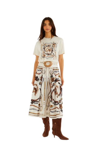 Farm Rio Equestrian Scarf Winter White Maxi Skirt