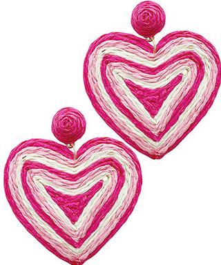 MC Wrapped Raffia Heart Drop Earrings / Fuchsia