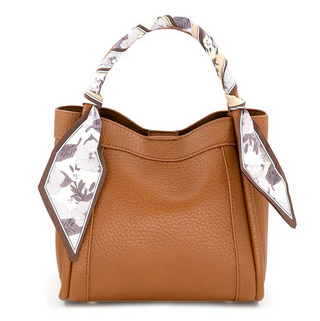 BC Handbags Tan Handbag With Scarf Tie Handle
