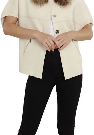 Dolce Cabo Faux Fur Trimmed Cocoon Cardigan in Camel Chesnut
