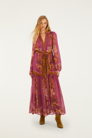 Farm Rio Delicate Chintz Pink Puff Sleeve Maxi Dress