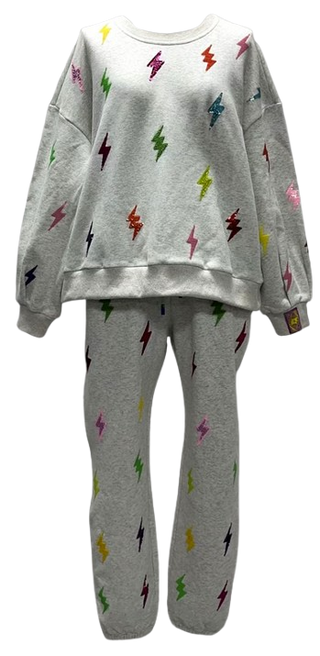Queen Of Sparkles Lightening Bolt Sweatshirt / Grey