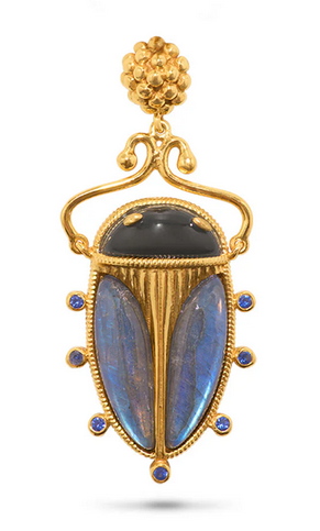 Capucine De Wulf Scarab Pendant / Blue Labradite & Black Agate