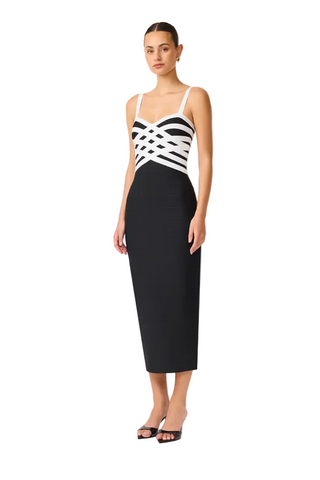 Elliatt Ninette Strap Column Midi Dress in Black and White