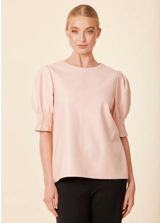 Dolce Cabo Vegan Leather Crew Neck Elastic Cuff Top