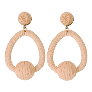 St Armands Designs Of Sarasota Brown Raffia Pom Pom Statement Hoop Earrings - Brown