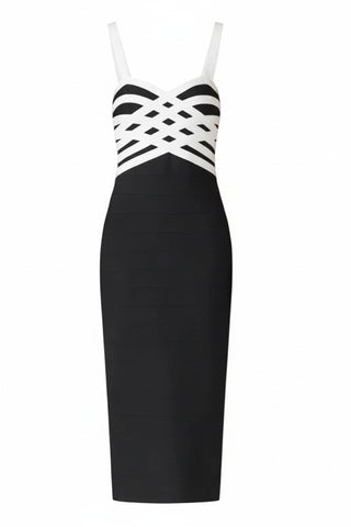 Elliatt Ninette Strap Column Midi Dress in Black and White