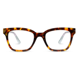 Peepers x Laura Park Buzzworthy Tortoise/Marigold Ticking Stripe Pink Blue Light Glasses