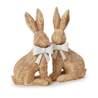 Two's Company Set of 2 Wicker Weave Pattern Easter Bunnies with Bow