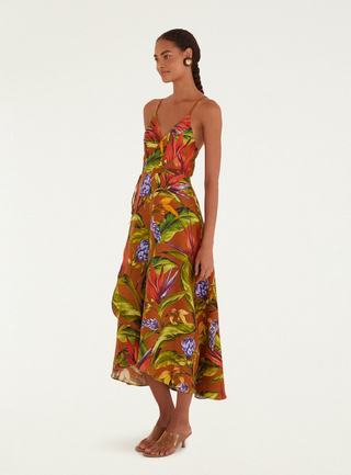 Farm Rio Florart Brown Midi Wrap Dress