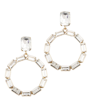 Baguette Stone Circle Earrings