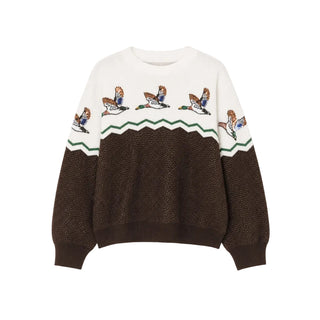 Queen Of Sparkles Brown & Ivory Colorblock Duck Rhinestone Sweater