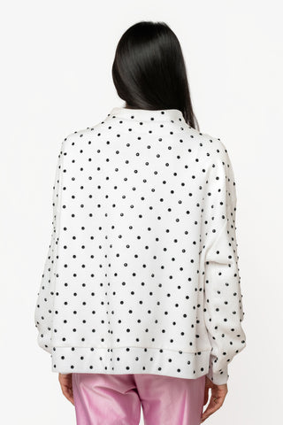 Queen of Sparkles White & Black Poka Dot Multi Christmas Tree Mockneck Sweatshirt