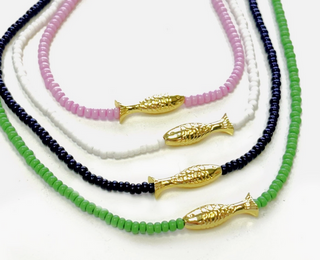 Monkee Collection Lucky Fish Beaded Necklace in Lilac