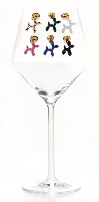 Vivi Vitello Dog Balloon Wine Glass Cheers Charms / Set of 6