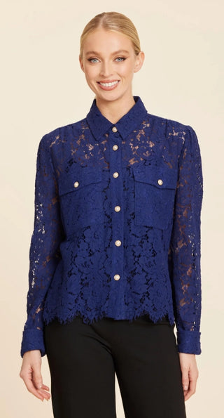 Dolce Cabo Floral Lace Pearl Button Longsleeve Blouse / 2 Colors