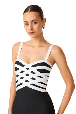 Elliatt Ninette Strap Column Midi Dress in Black and White